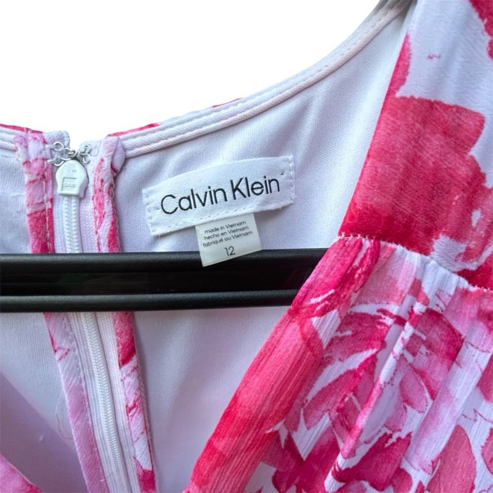 Calvin Klein Pink Floral Tiered Maxi Ruffle Dress w/belt Size 12 - Picture 7 of 10